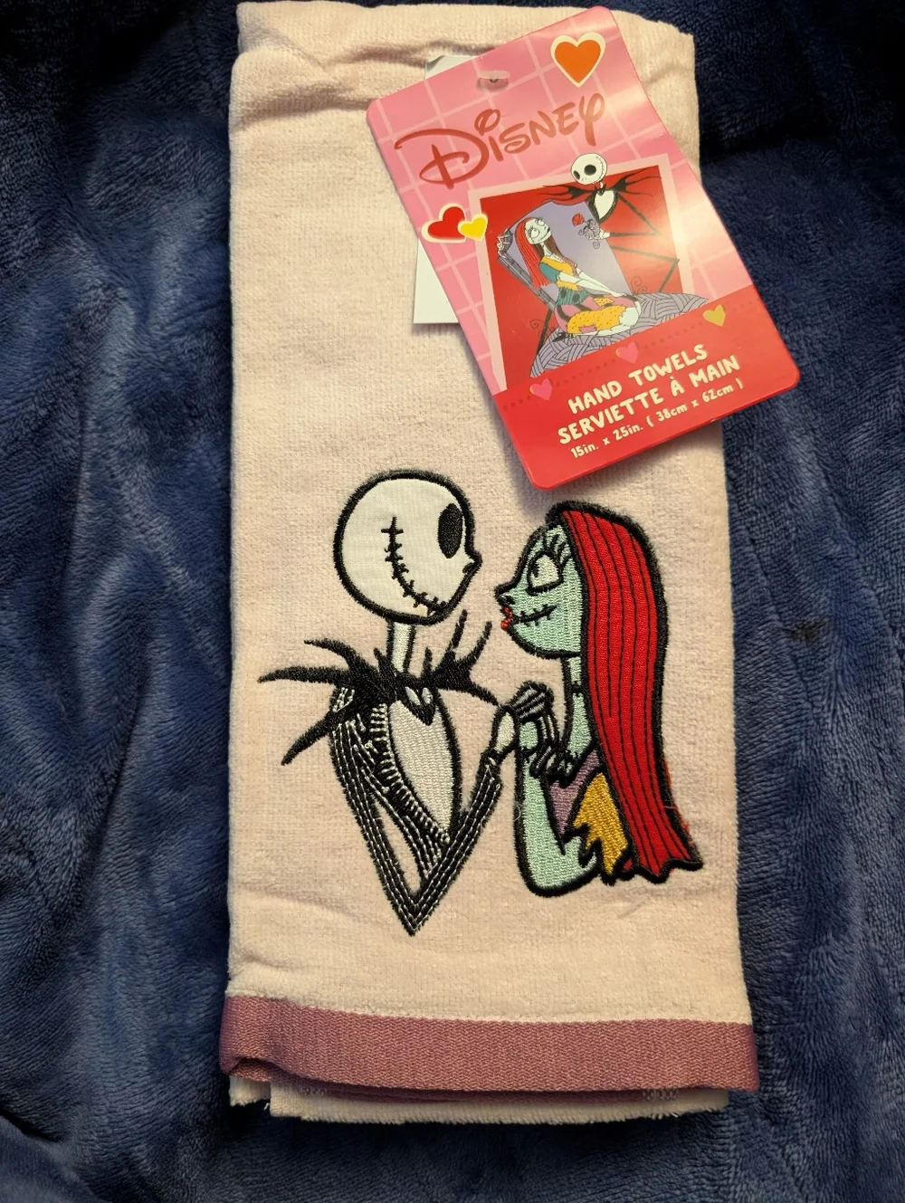 Disney The Nightmare Before Christmas Jack & Sally Pink Hand Towel